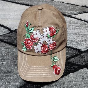 M&F WESTERN PRODUCTS EMBROIDERED CROSS & ROSES PINK RHINESTONES CAP HAT